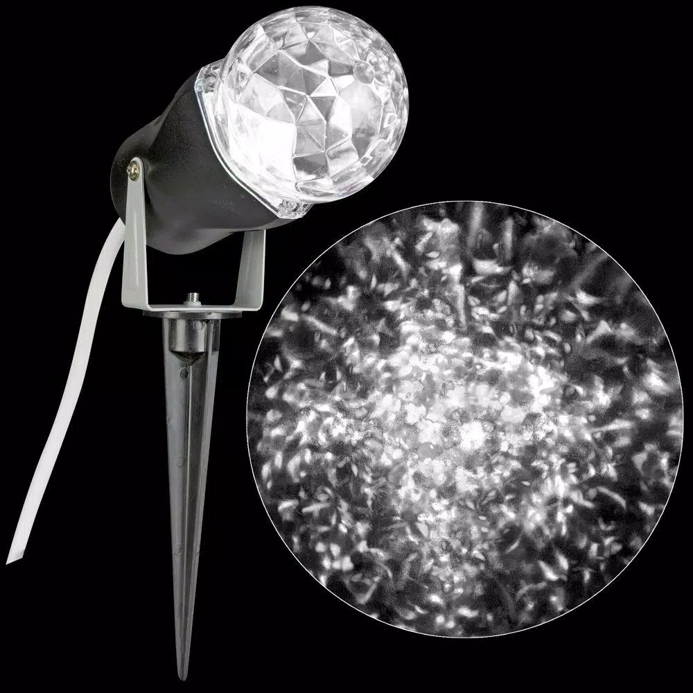 LightShow 10 in. White Projection Kaleidoscope LED Spotlight with Stake