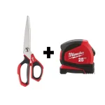 Milwaukee Jobsite Straight Scissors with 25 ft. Compact Tape Measure Set thumbnail 1