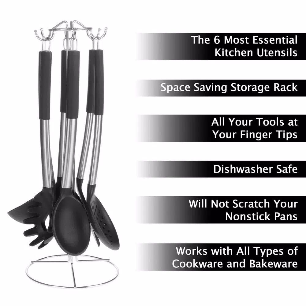 Classic Cuisine 7-Piece Stainless Steel and Silicone Kitchen Utensil Set with Holder