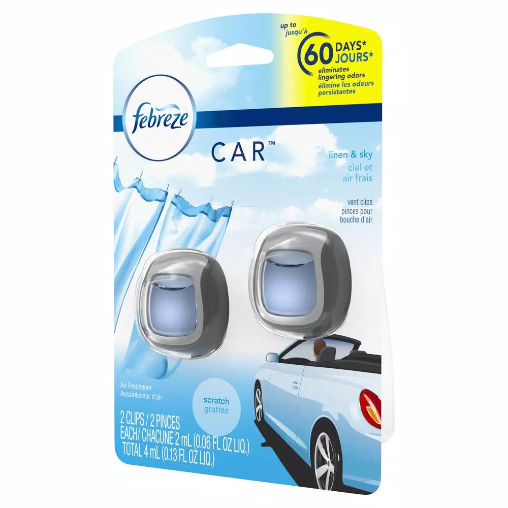 Febreze Car Vent Clip Air Freshener, Linen and Sky Scent (2-Pack)
