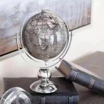 LITTON LANE Modern Reflections 11 in. Decorative Globe with Stainless Steel Stand, Brown and White thumbnail 1