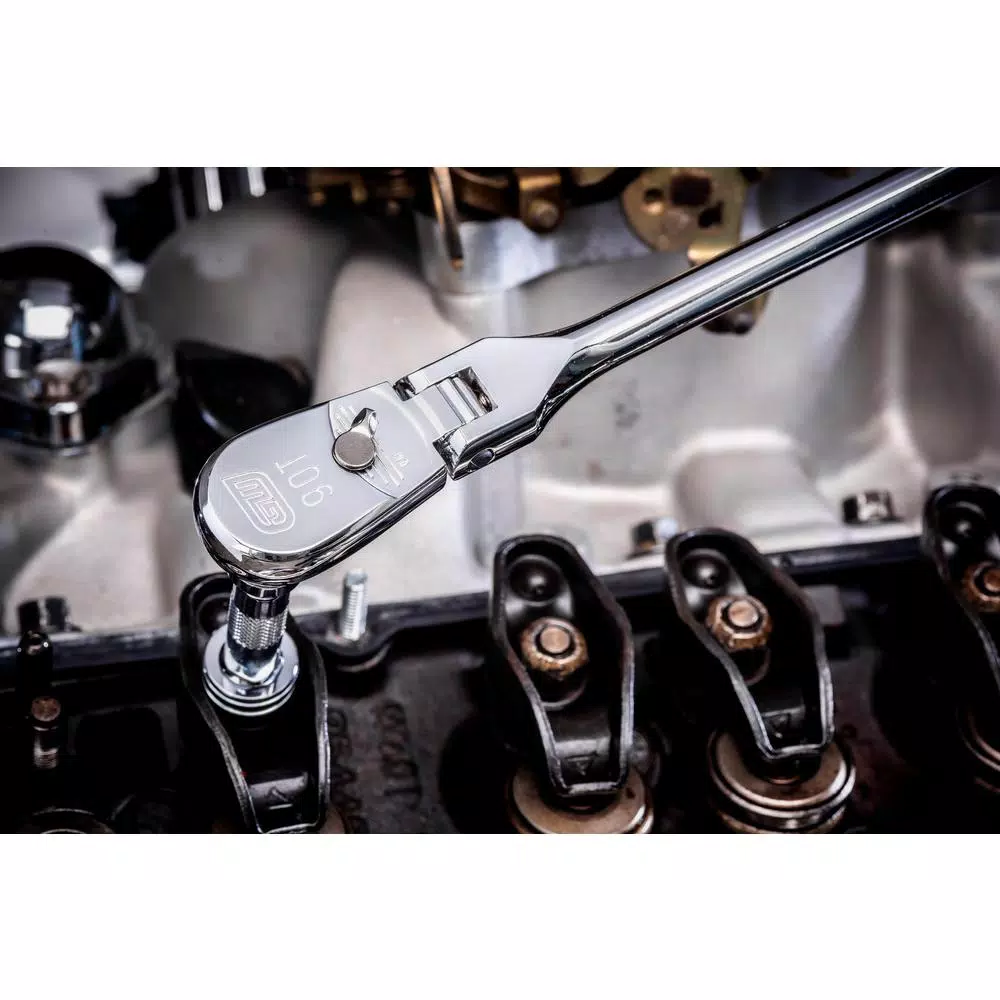 GEARWRENCH 3/8 in. Drive 90-Tooth Offset Flex Head Teardrop Ratchet, 12.25 in.