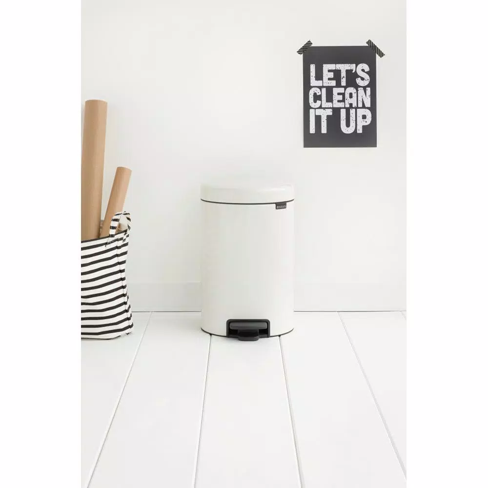 Brabantia Icon 3.2 Gal. White Steel Step-On Trash Can with Soft-Close Lid