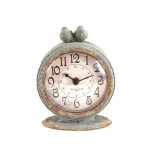 3R Studios Two Birds Round Pewter Mantel Clock - Distressed Grey Farmhouse Decor thumbnail 1