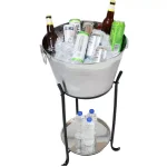 Sunnydaze Decor 5-Gallon Stainless Steel Ice Bucket Cooler with Iron Stand and Serving Tray thumbnail 2