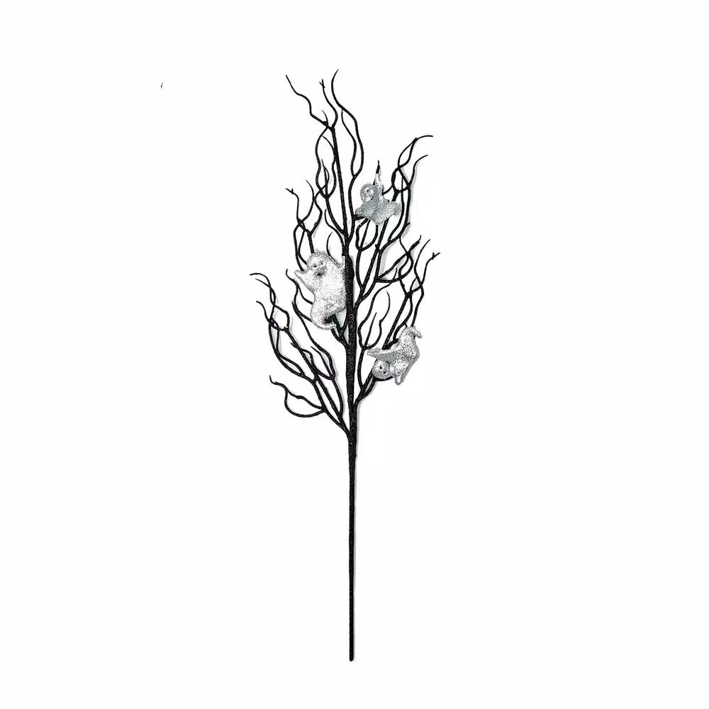 Unbranded 24 in. Halloween Twig Spray with Silver Ghosts (Set of 3)