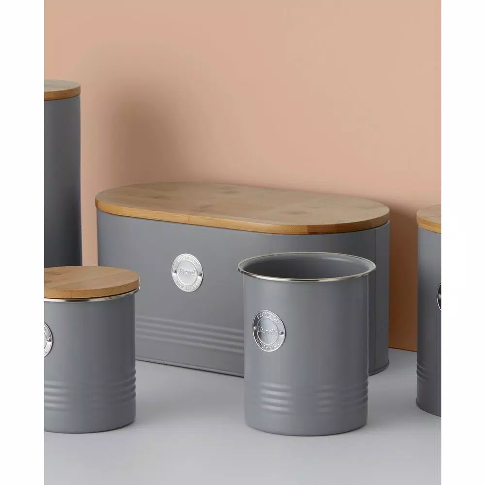 Typhoon Living Grey Bread Bin with Sustainable Bamboo Lid