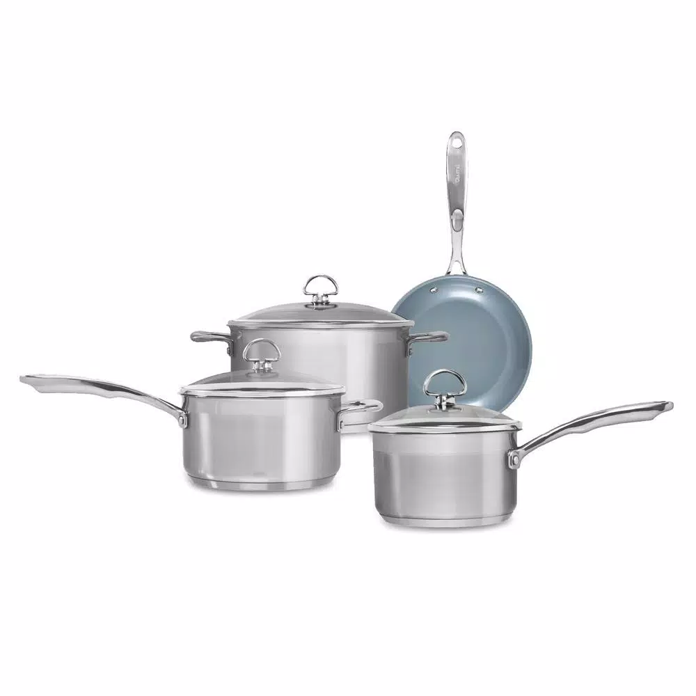 Chantal Induction 21 Steel 7-Piece Ceramic Nonstick Stainless Steel Cookware Set, Brushed Stainless Steel