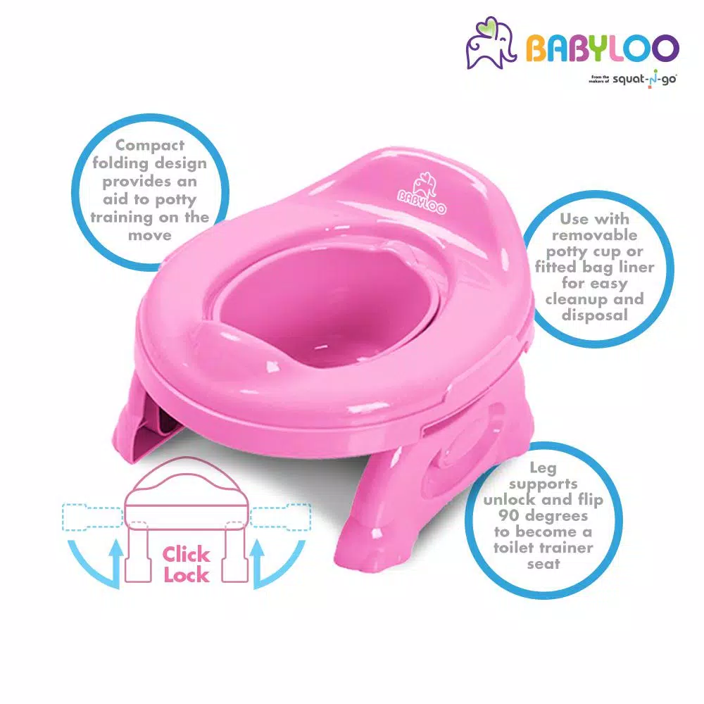 Babyloo 2-in-1 Portable Travel Potty for Toddlers with Collapsible Legs and Travel Bag - Pink