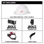 Milwaukee BOLT White Type 1 Class E Full Brim Hard Hat with Small Logo thumbnail 3