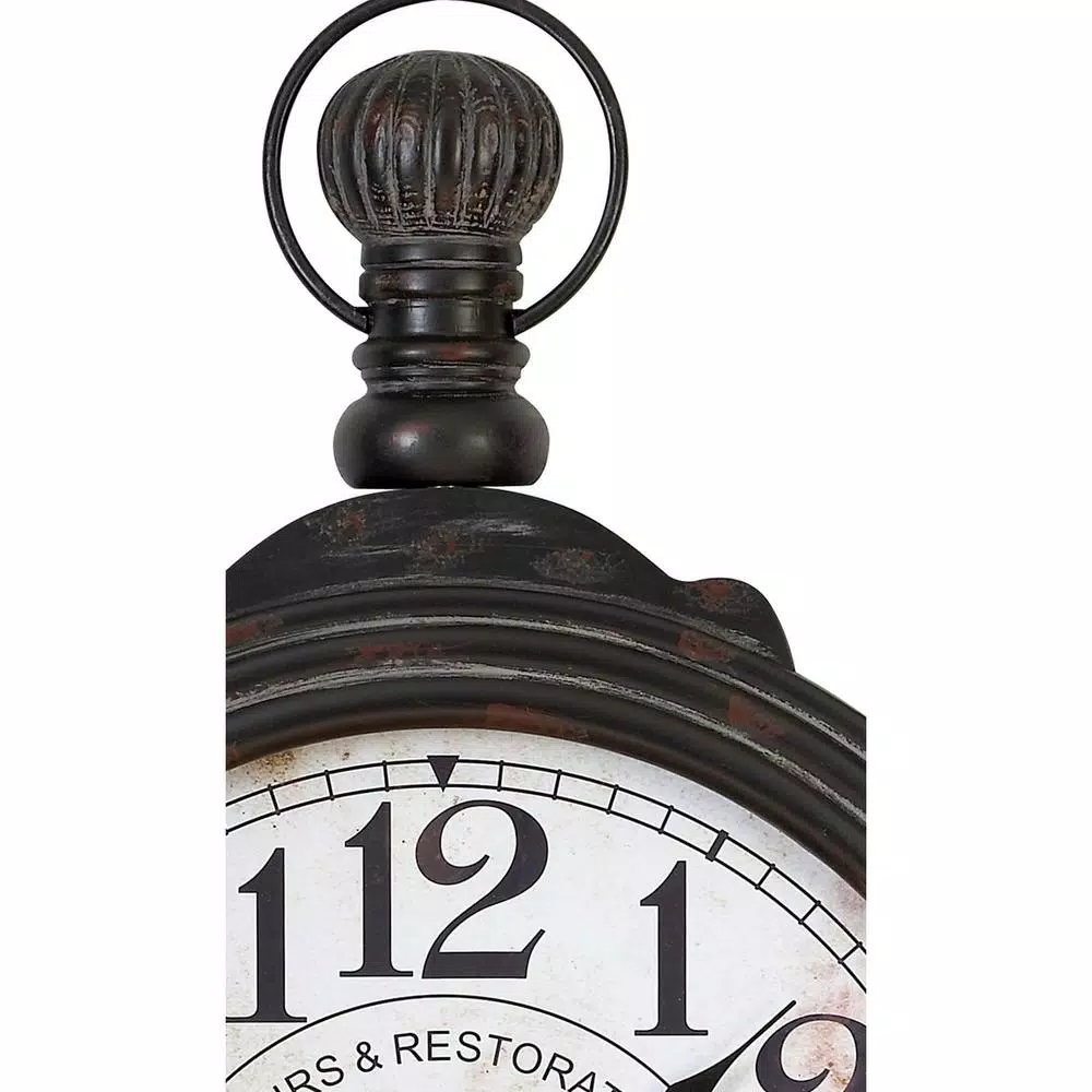 LITTON LANE 39 in. Vintage Wood Wall Clock with Ebony Finish and Distressed White Dial