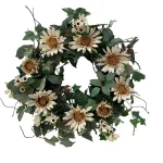 Glitzhome 24 in. Artificial Green Wreath with White Cream Sunflowers and Silk Leaves thumbnail 1