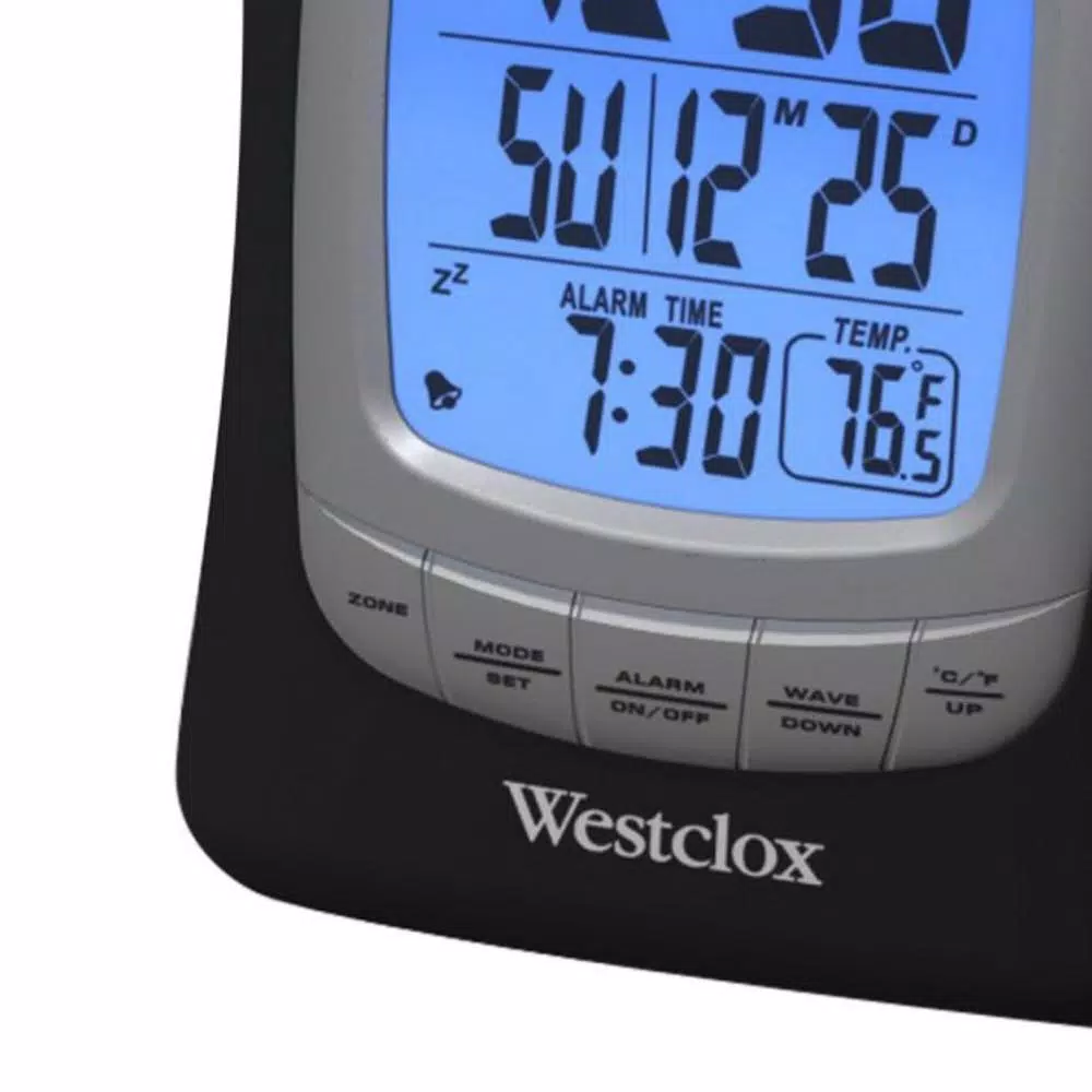 Westclox Black Digital Travel Alarm Clock with Blue Backlight and Nap Alarm