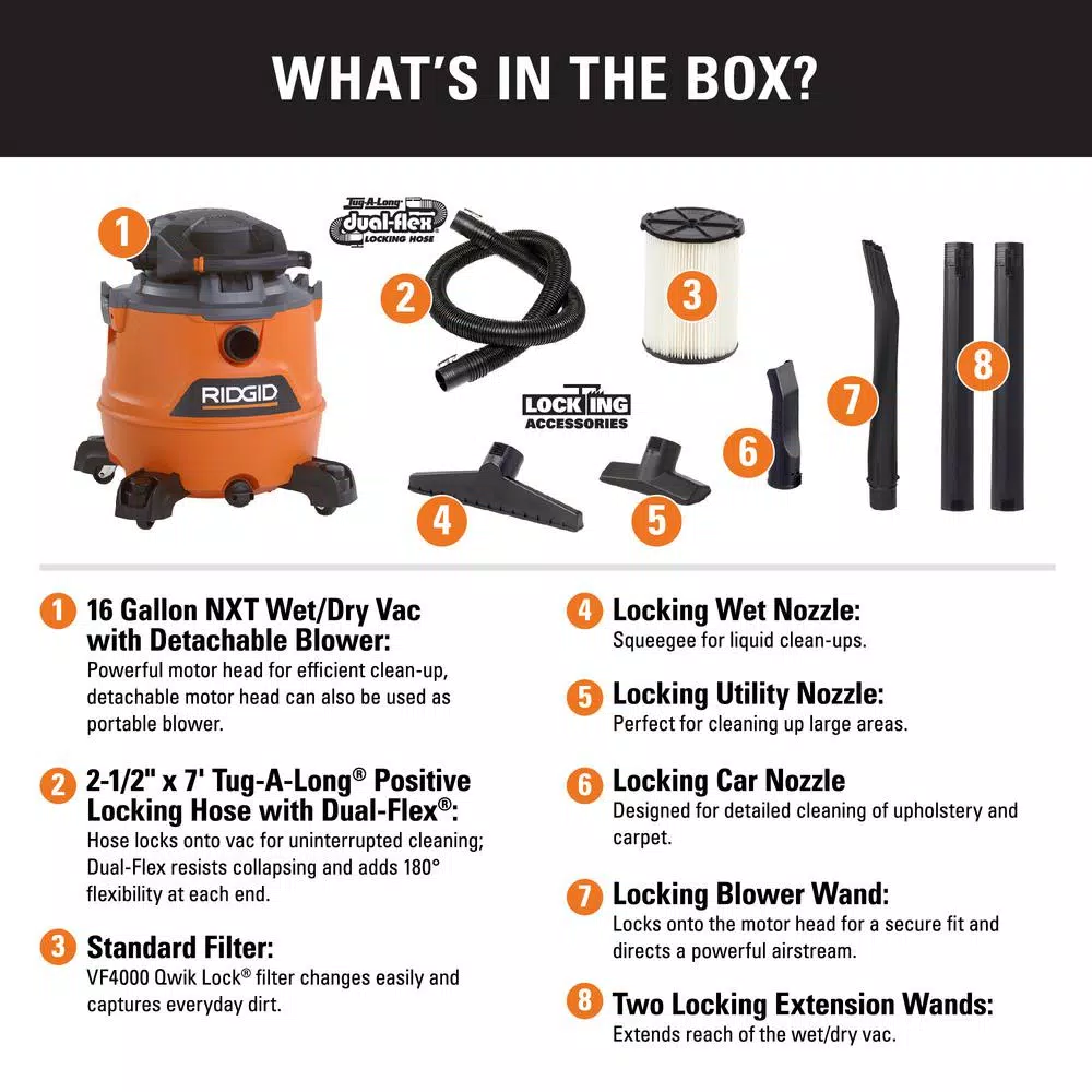 RIDGID 16 Gal. 6.5 Peak HP NXT Wet/Dry Shop Vacuum with Detachable Blower