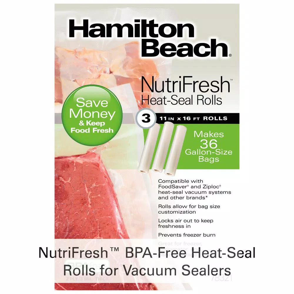 Hamilton Beach Nutrifresh Vacuum Sealer Bag Rolls, 11 in. x 16 ft., Pack of 3