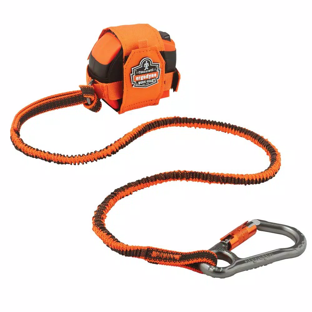 Ergodyne Squids 3108F(x) Single Locking Carabiner Tool Lanyard, 15 lb. Capacity, Orange/Gray