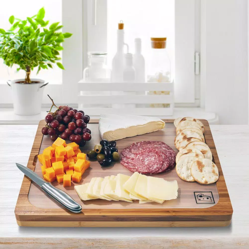 Seville Classics Bamboo Cutting Board Set with 7 Color-Coded Flexible Mats and Food Icons