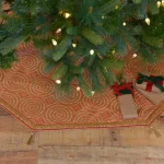 VHC Brands 60 in. Soleil Candy Apple Red & Bronze Jacquard Christmas Tree Skirt with Gold Tassels thumbnail 3
