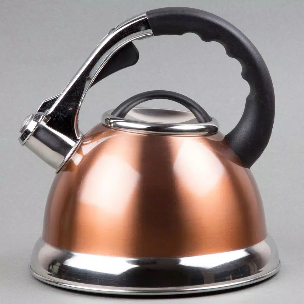 Creative Home Camille 3.0 Qt. Stainless Steel Whistling Tea Kettle with Aluminum Capsulated Bottom, Metallic Copper