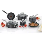 T-fal Prograde 10-Piece Aluminum Nonstick Cookware Set with Hard Titanium Reinforcement, Gray thumbnail 2