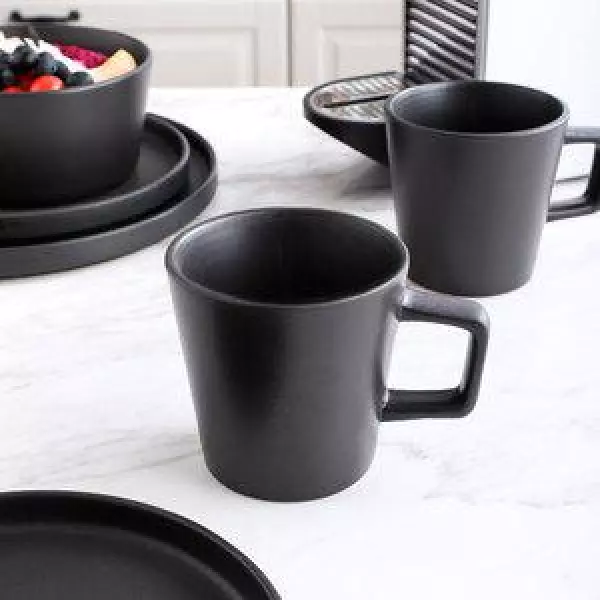 Stone Lain 32-Piece Modern Black Matte Stoneware Dinnerware Set, Service for 8