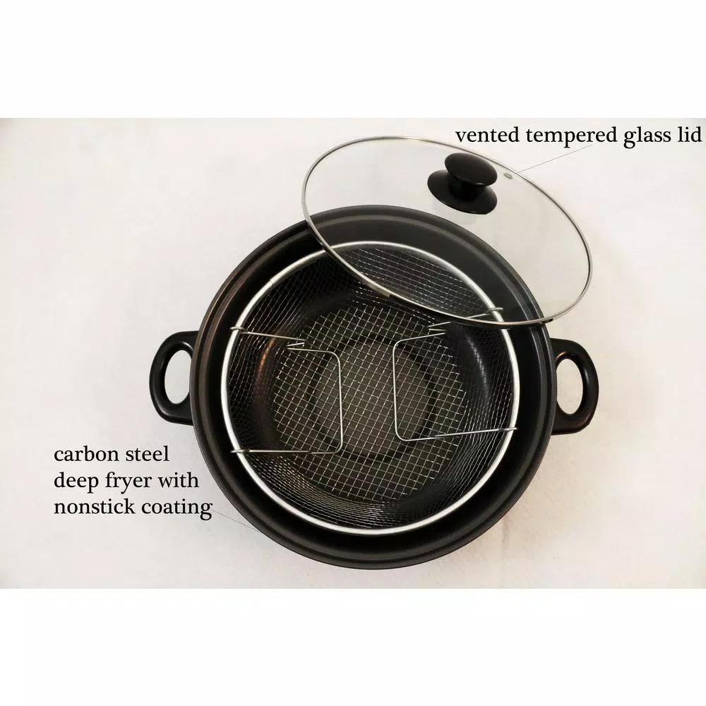 Cook Pro 4.5 Qt. Carbon Steel Deep Fryer Set with Frying Basket and Vented Glass Lid