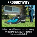 Makita 18V (36V) LXT Cordless Walk Behind Push Lawn Mower Kit, 17 in. Cutting Width, 5.0 Ah Batteries thumbnail 12