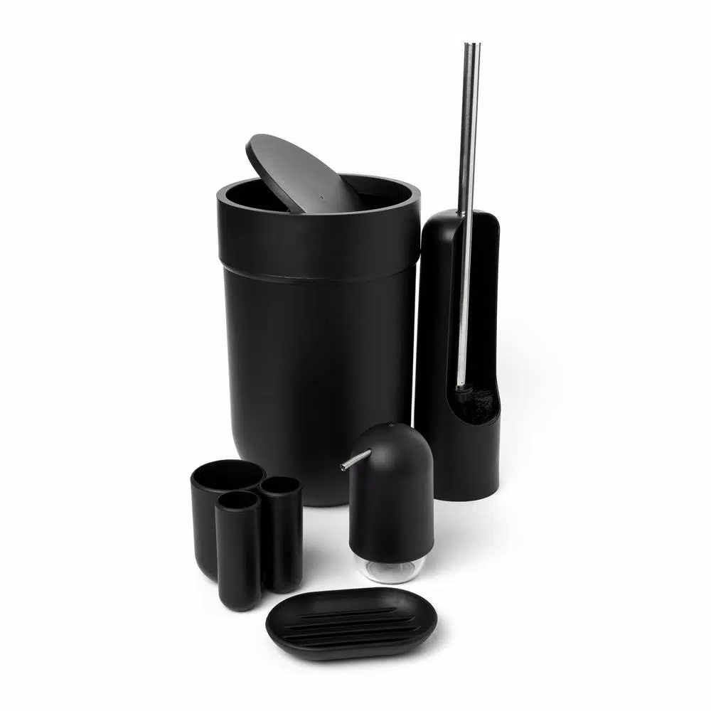Umbra Touch Toilet Brush and Holder Set, Black/Chrome