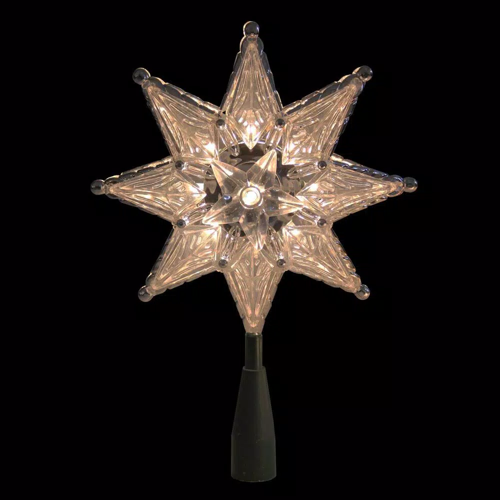 Northlight 8 in. Silver Mosaic 8-Point Star Christmas Tree Topper with Clear Lights