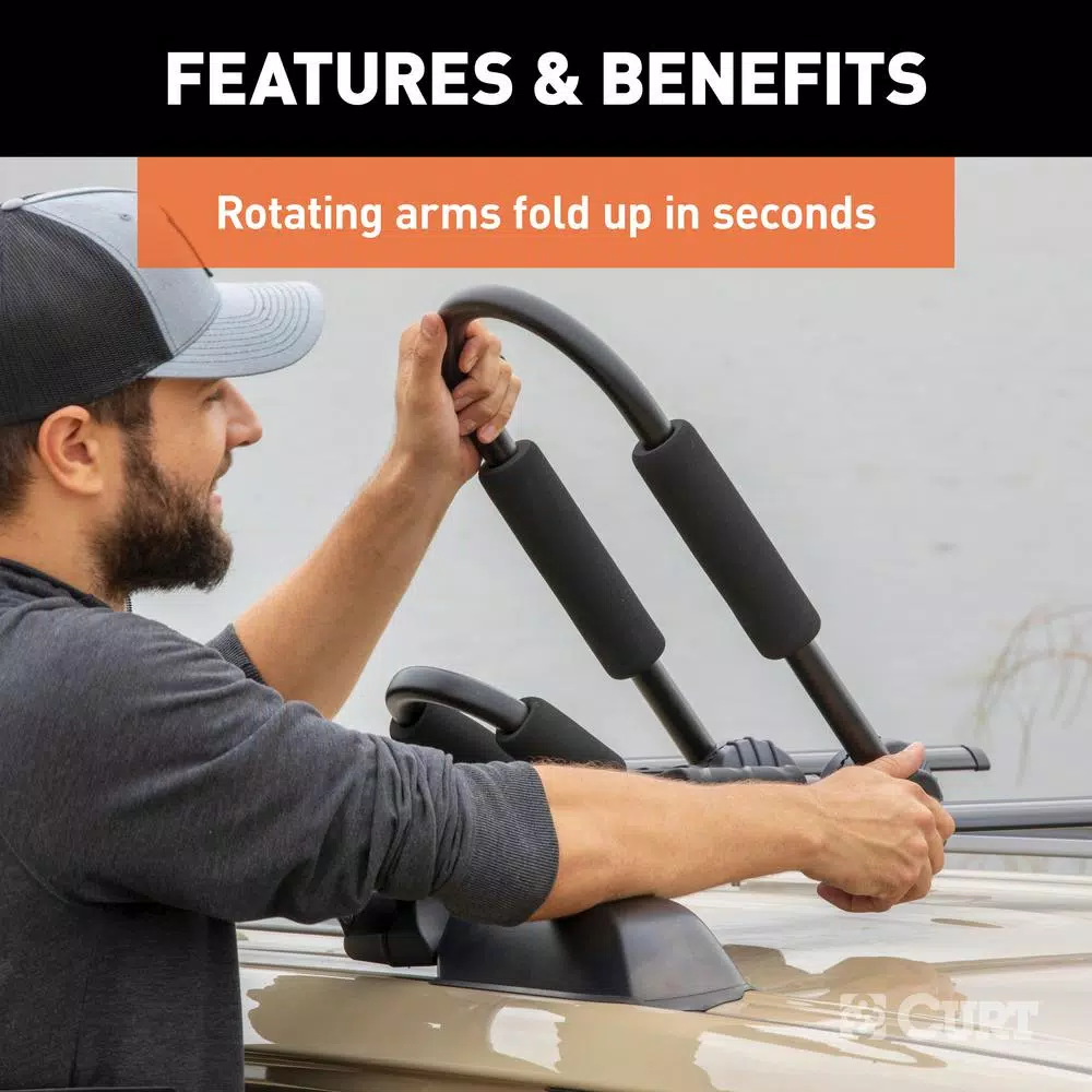 CURT Aluminum Kayak Roof Rack Carrier, 75 lb Capacity, Universal Fit