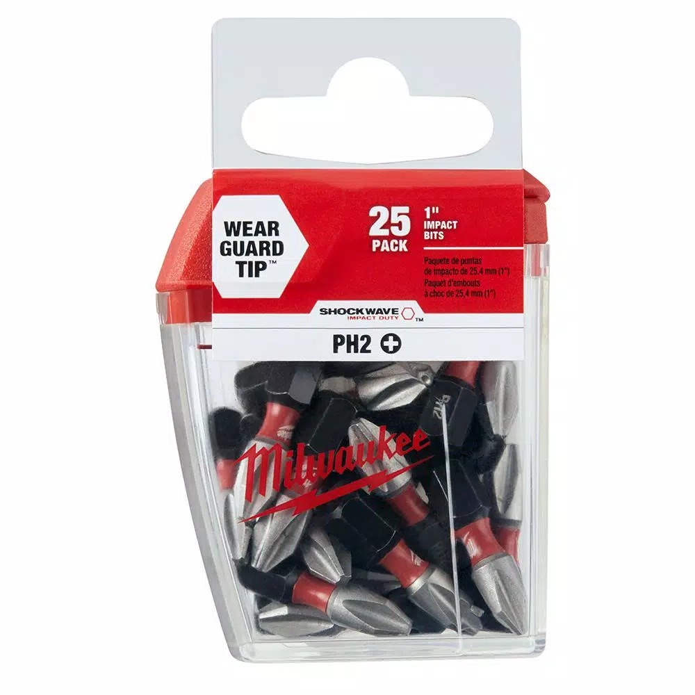 Milwaukee SHOCKWAVE 1 in. Phillips #2 Impact Bits, 25-Piece Set