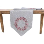 Manor Luxe Xia Home Fashions 16 x 36 in. Holly Berry Wreath Embroidered Christmas Table Runner, Gray thumbnail 1