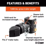 CURT 2" Channel-Mount Coupler with Sleeve-Lock, 7,000 lbs. Capacity, Black thumbnail 3