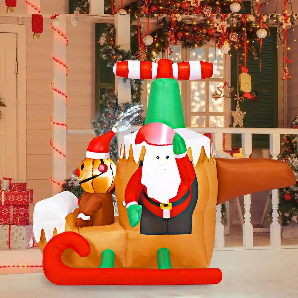 Costway 6 ft. Santa Claus Flying Airplane Inflatable Christmas Decoration with LED Lights
