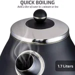 Ovente KS777 1.7L Black Stainless Steel Electric Kettle, 1500W Fast Boil with Auto Shut-Off thumbnail 2