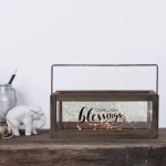 Stonebriar Collection Stonebriar Rustic Wood and Glass Votive Candle Holder with 'Count Your Blessings' Sentiment thumbnail 1