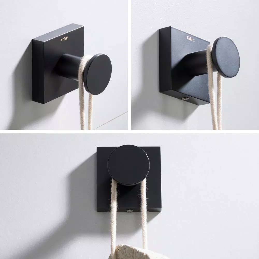 KRAUS Ventus Matte Black Solid Brass Robe and Towel Hook
