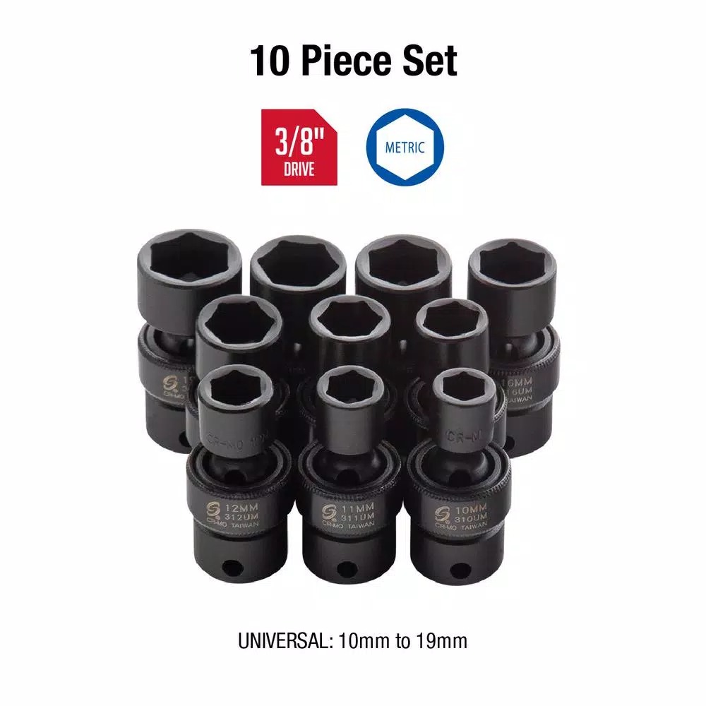 SUNEX TOOLS Sunex 3657 3/8 in. Drive Metric Universal Impact Socket Set, 10-Piece