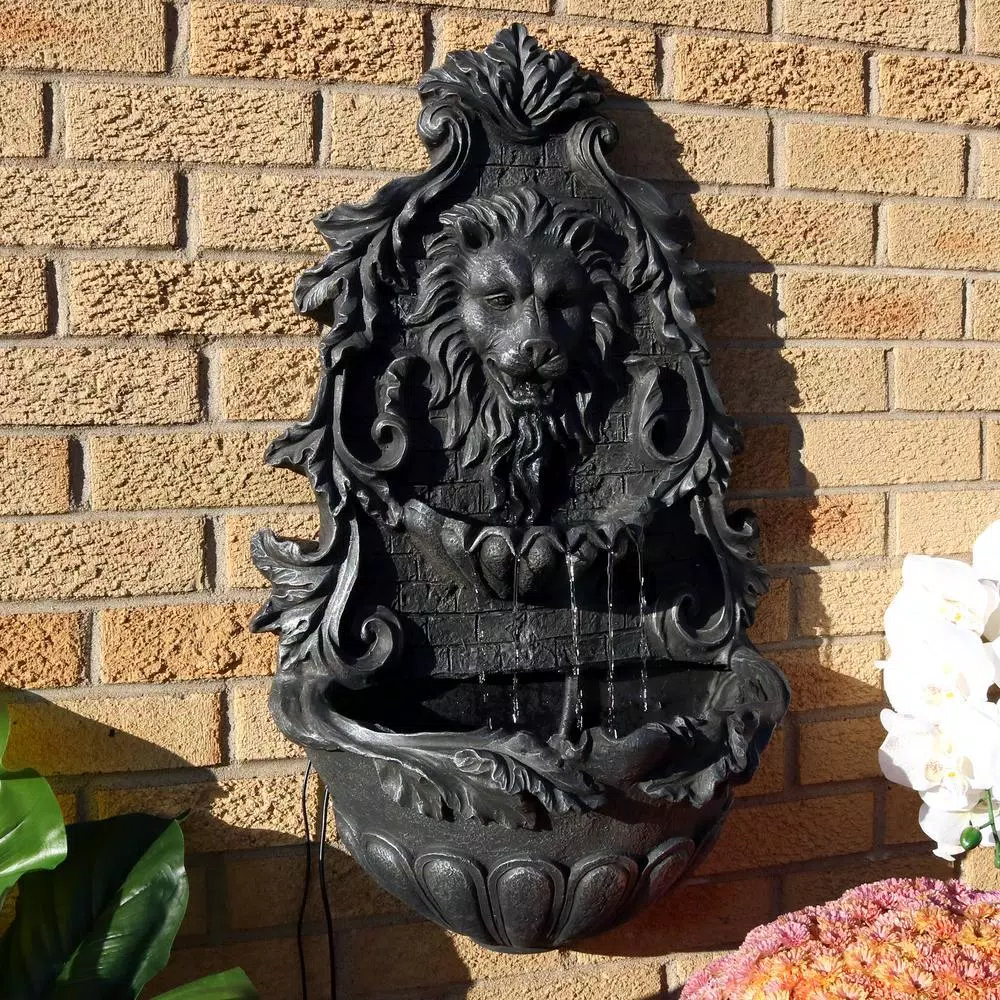 Sunnydaze Decor 30 in. Stoic Courage Lion Head Solar Wall Fountain with Battery Backup