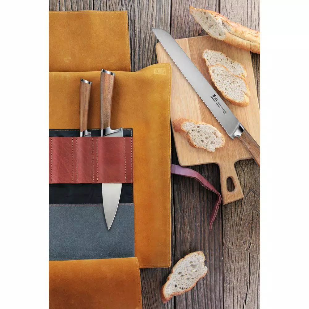 Cangshan H1 Series 4-Piece Professional Knife Set with Genuine Leather Roll and Teak Wood Handles