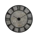 LITTON LANE 35 in. Modern Industrial Round Wall Clock - Matte Black Iron and Stone Gray Wood thumbnail 1