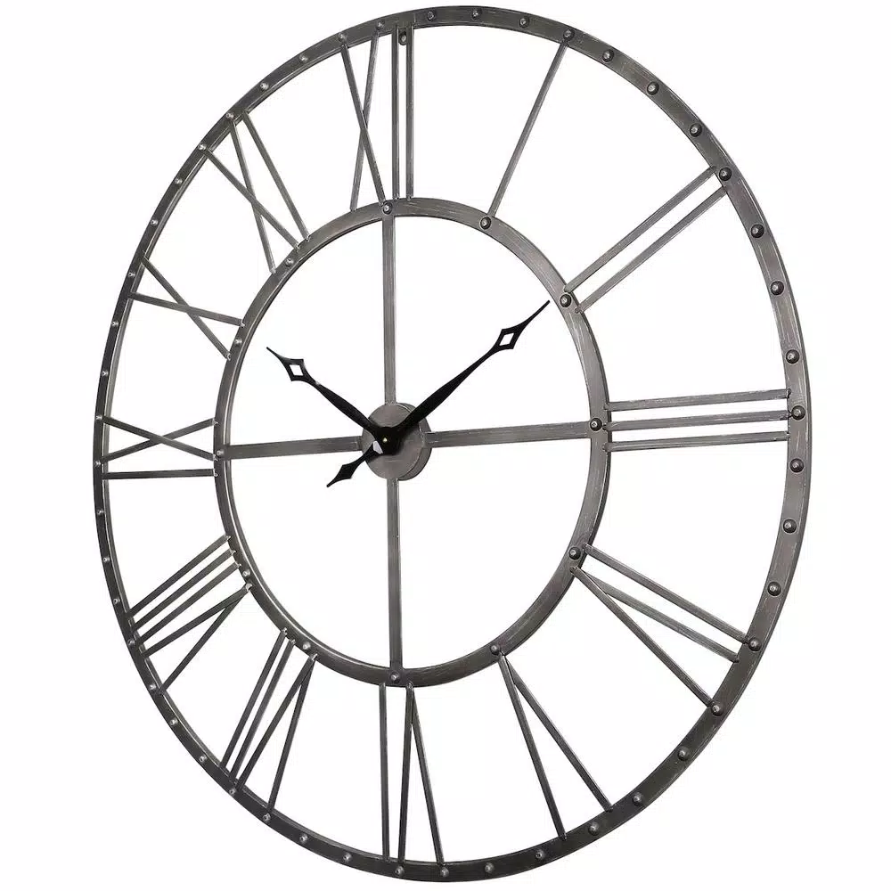 Utopia Alley Rivet Roman Industrial Oversize Wall Clock, 45-inch, Distressed Gray Metal