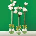 Two's Company Hand-Blown Glass Teardrop Vase Set of 3 with Sage Green Ribbon Detail thumbnail 1