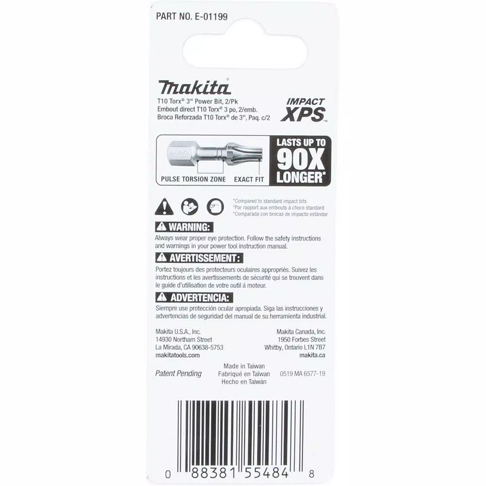 Makita ImpactXPS T10 Torx 3 in. Power Bits, 2-Pack