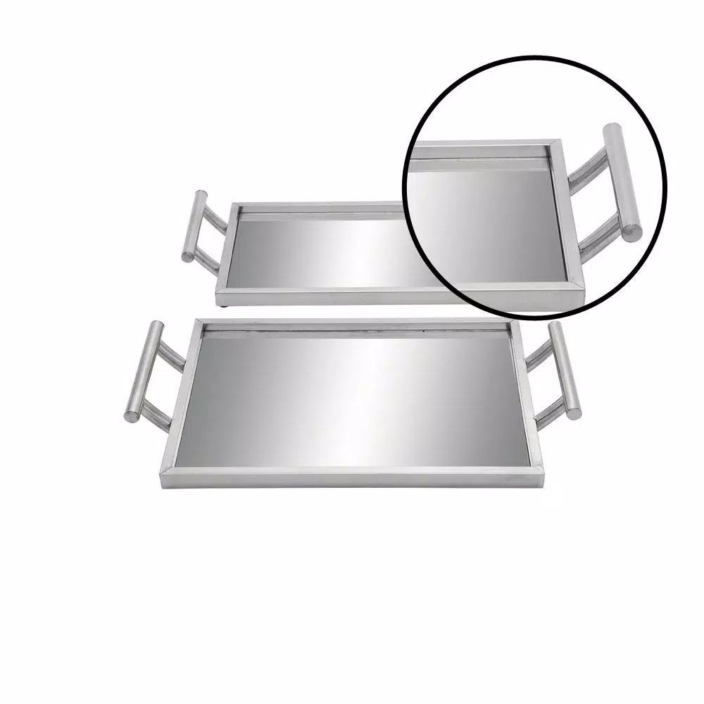 CosmoLiving by Cosmopolitan Modern Reflections Silver Mirrored Decorative Iron Tray Set, Set of 2
