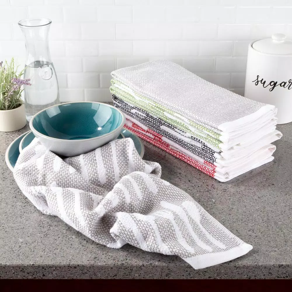 Lavish Home 8-Piece Cotton Kitchen Towel Set - Multi-Color Flatware Pattern Weave
