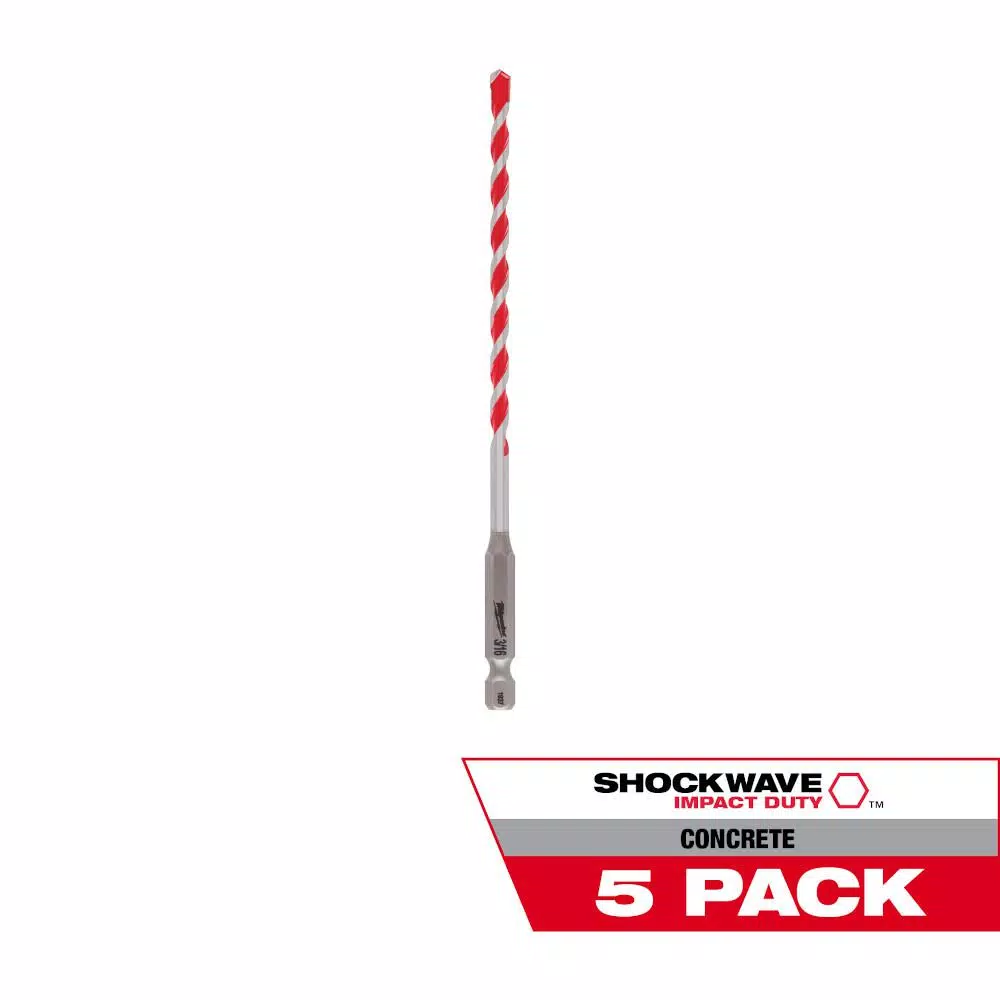 Milwaukee SHOCKWAVE 3/16 in. Carbide Hammer Drill Bits, 5-Pack