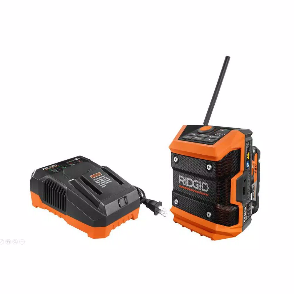 RIDGID 18V Cordless Mini Bluetooth Jobsite Radio Kit with 2.0 Ah Battery and Charger