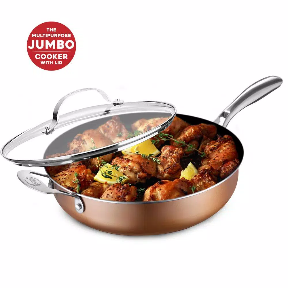 Gotham Steel 5.5 qt. Aluminum Non-Stick Deep Saute Pan with Glass Lid