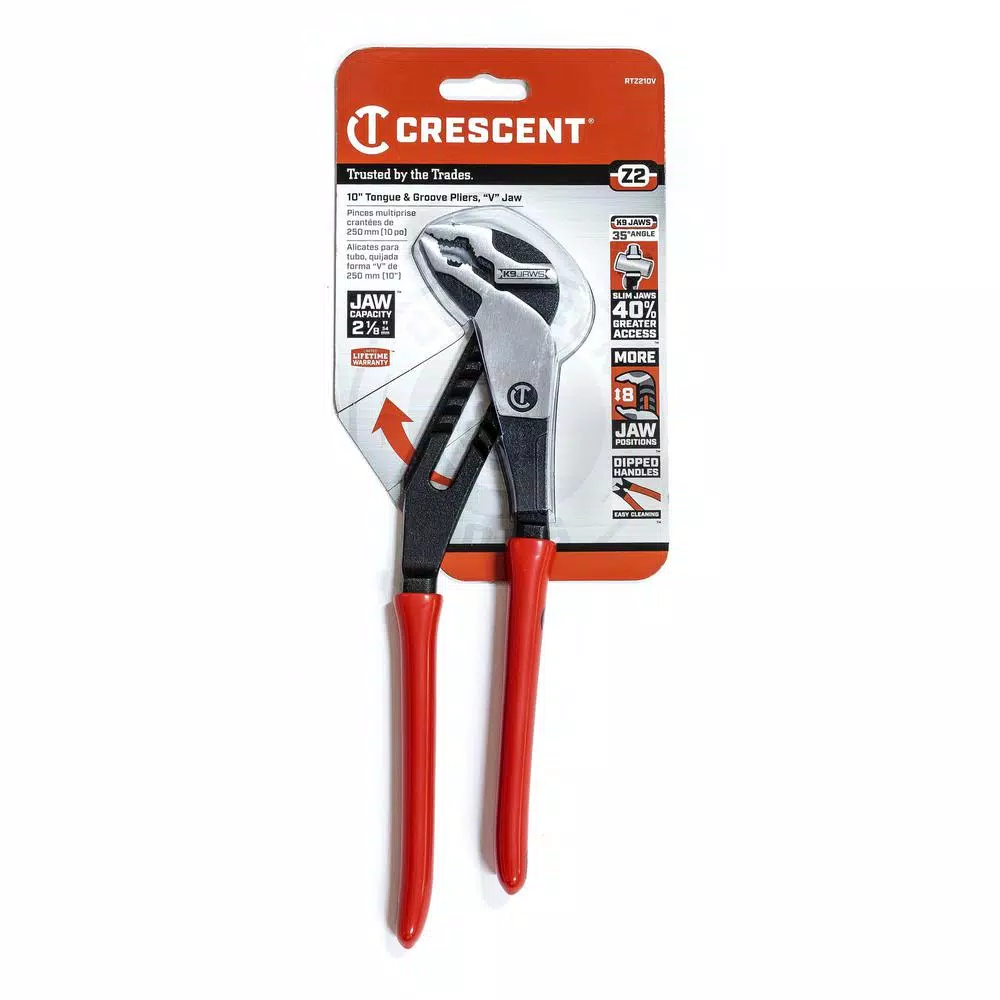 Crescent Z2 10 in. K9 V-Jaw Tongue and Groove Pliers with Dipped Handle
